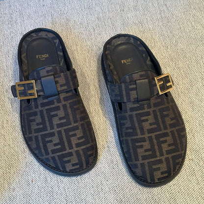 Fendi Brown FF gold mule slip on shoe - UK 7