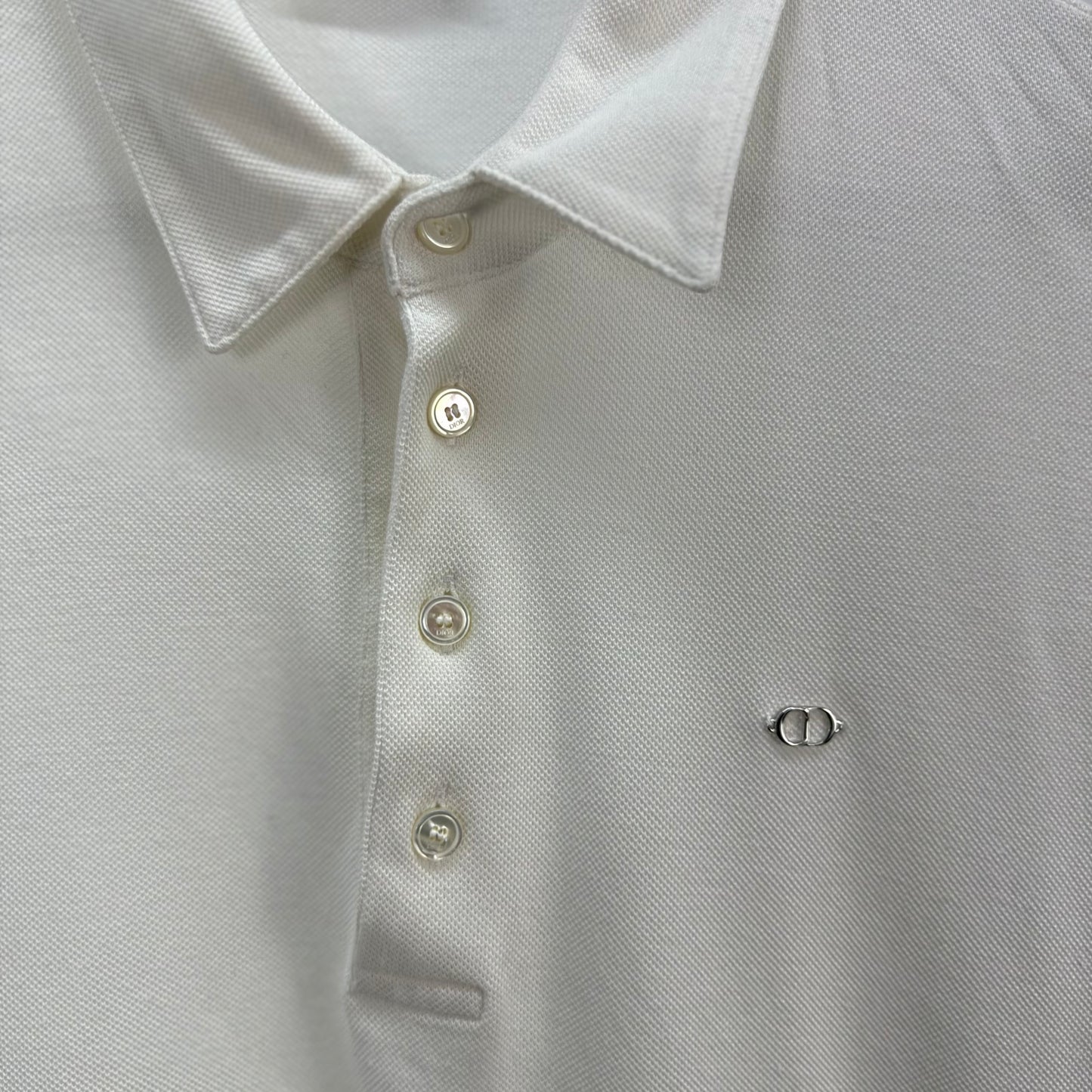 Dior White CD Silver Logo Polo Top -Medium