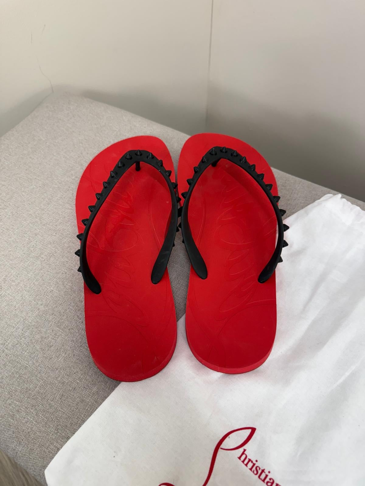 Christian Louboutin Red Spike Donna Flip Flops - UK 7
