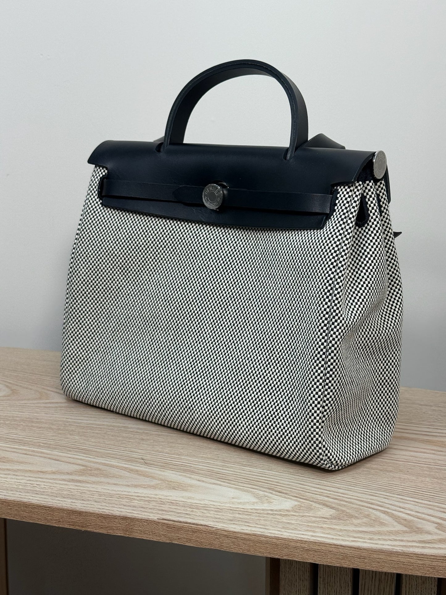 Hermès  Herbag 31 Vache Hunter Toile Quadrille Viking Black White Full Set