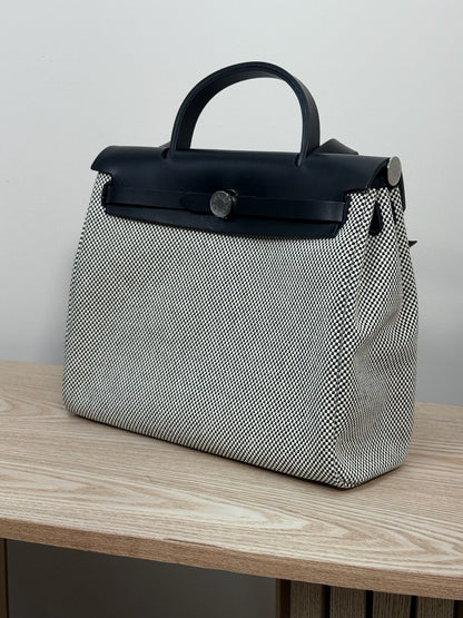 Hermès  Herbag 31 Vache Hunter Toile Quadrille Viking Black White Full Set