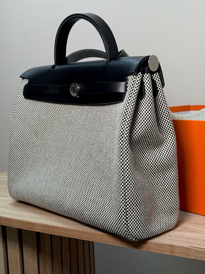 Hermès  Herbag 31 Vache Hunter Toile Quadrille Viking Black White Full Set