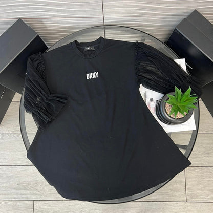 Kids DNKY Black Logo Puff Arm Dress (Age 8)