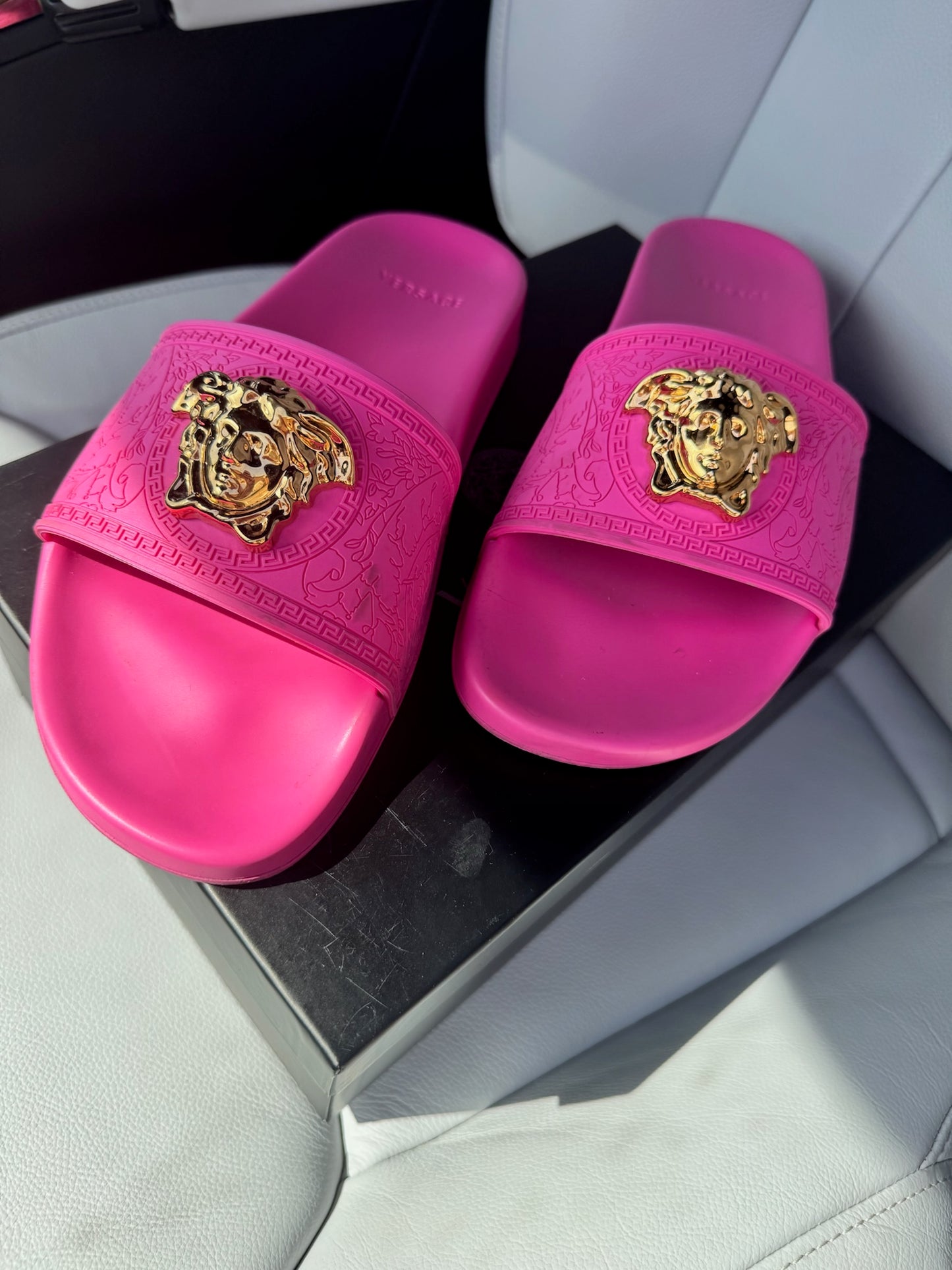 Versace Pink Medusa Pool Slides - UK 5