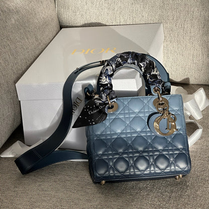 Christian Dior Small Dior My ABC Lady Dior Ombré Blu - In Box Inc Silk Twill And Long Strap
