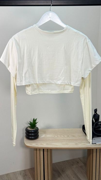 Jacquemus Cream & White Cropped Long Sleeve Layered Top - Medium