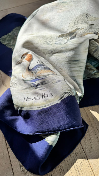 Hermès Blue Pond Halte En Camargue Silk Scarf By Robert Dallet – 90 x 90 cm