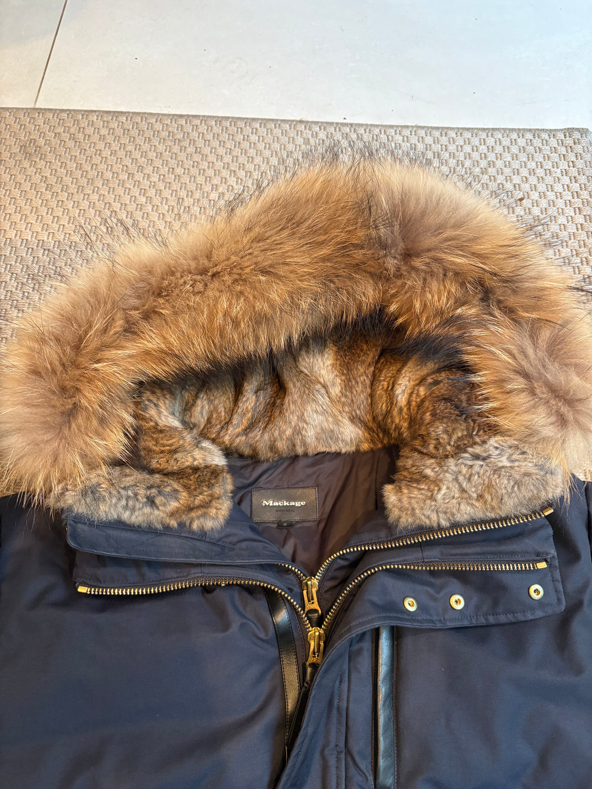 Mackage Navy Dixon-X Fur Trim Hooded Puffer Jacket – 42/XL