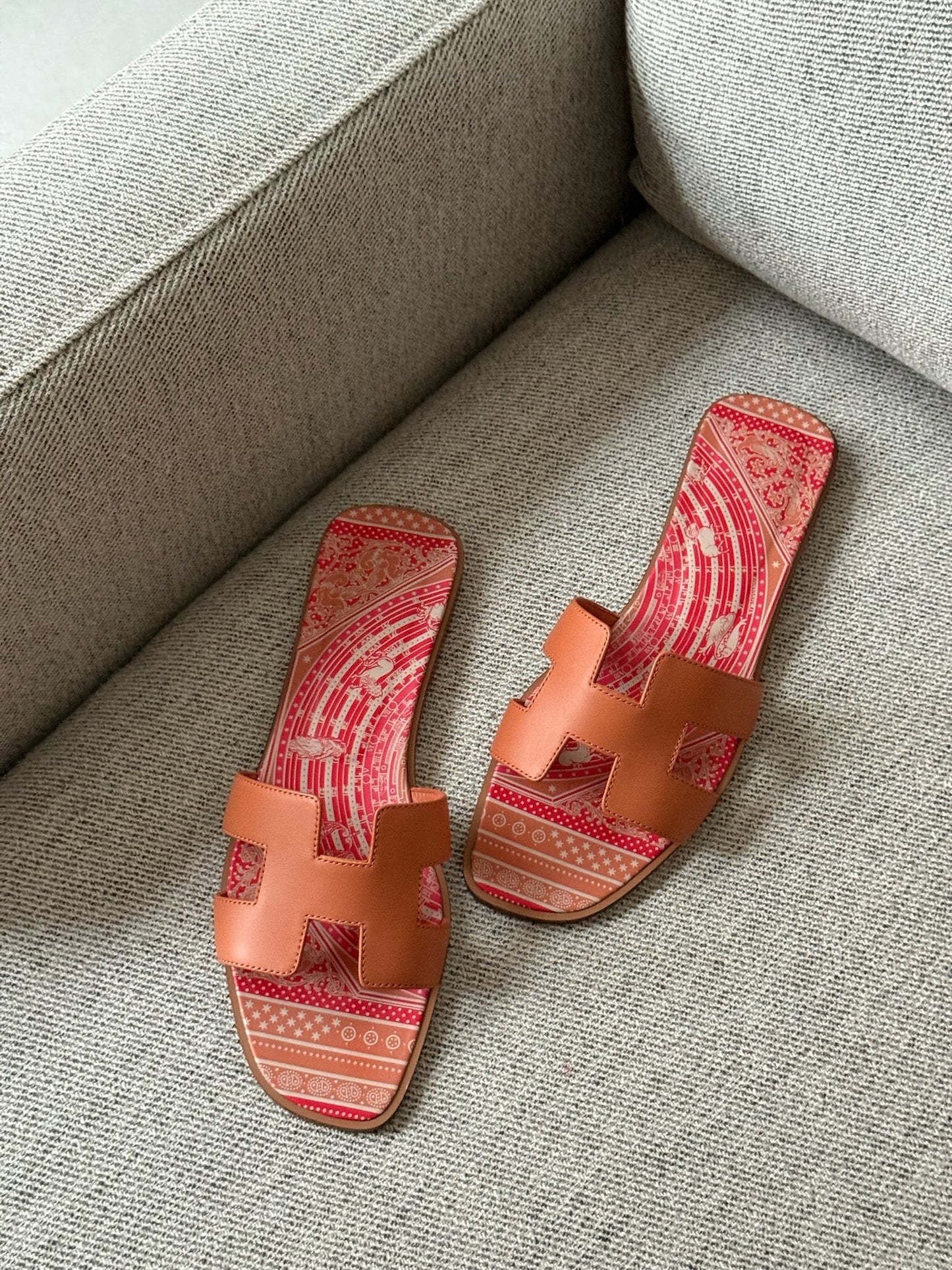 Hermes Orange Oran Leather Slider - UK 7