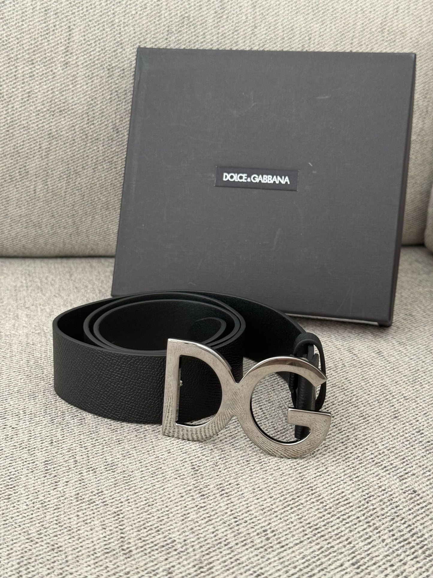 Dolce Gabanna Black DG Silver Belt In Box