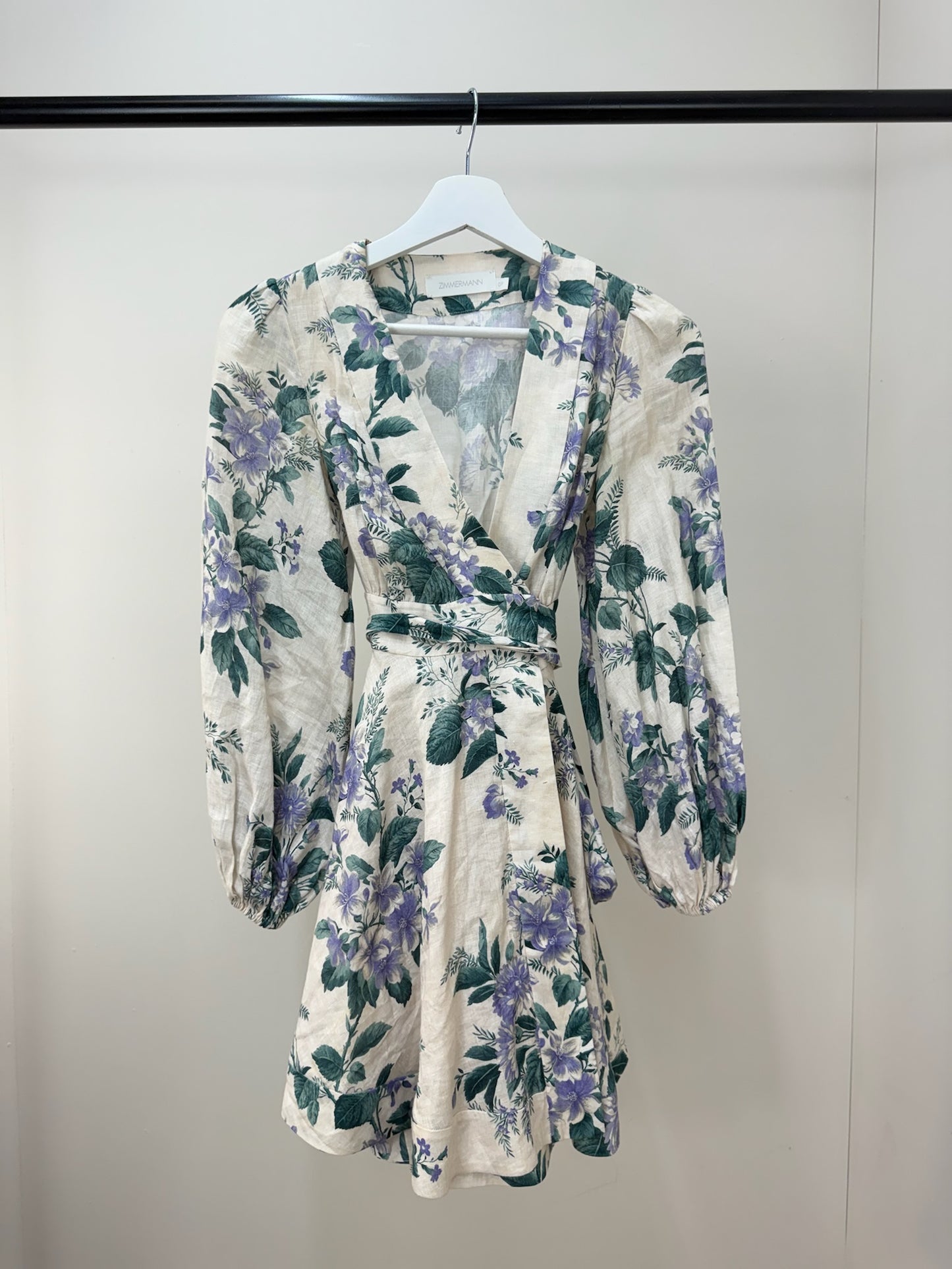 Zimmermann Cassia Floral-Print Linen Purple Green Floral Mini Dress -0