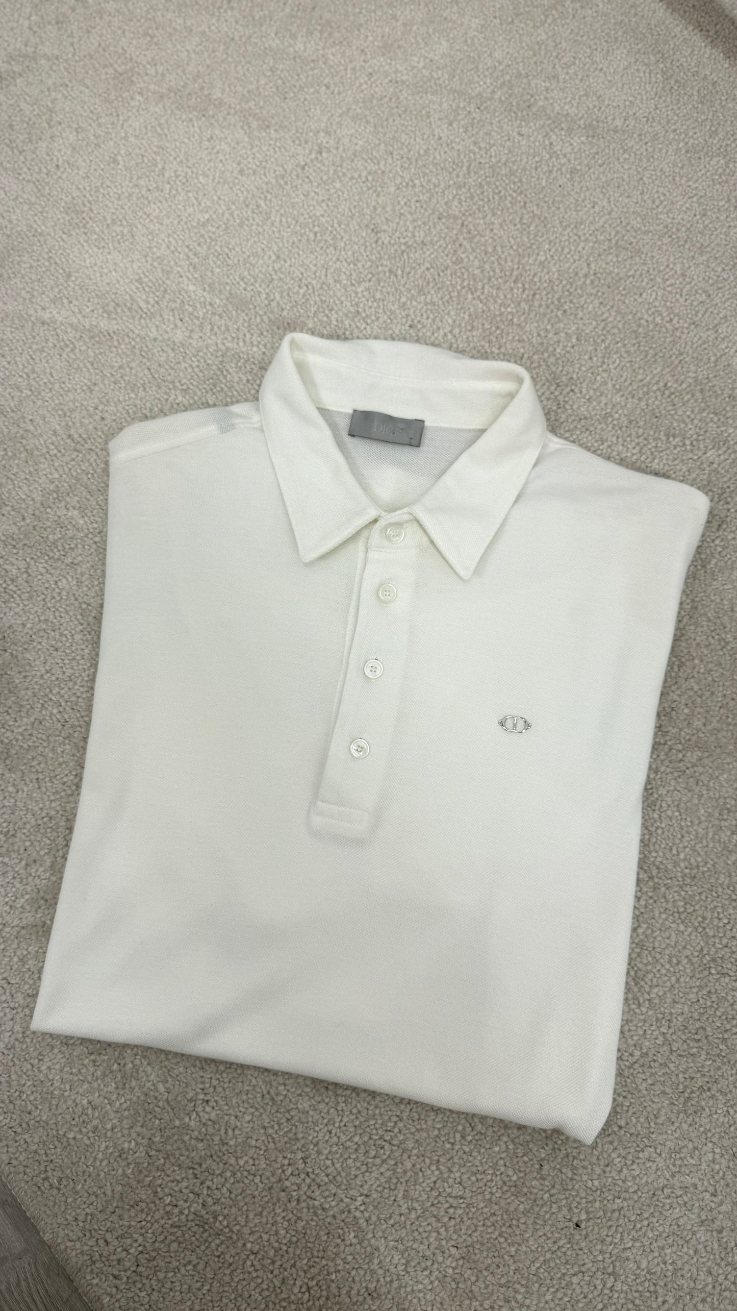 Dior White CD Silver Logo Polo Top -Medium