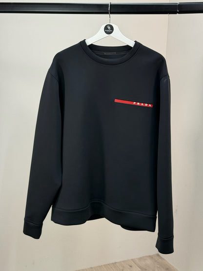 Prada Black Red Logo Technical Jumper - XXXL