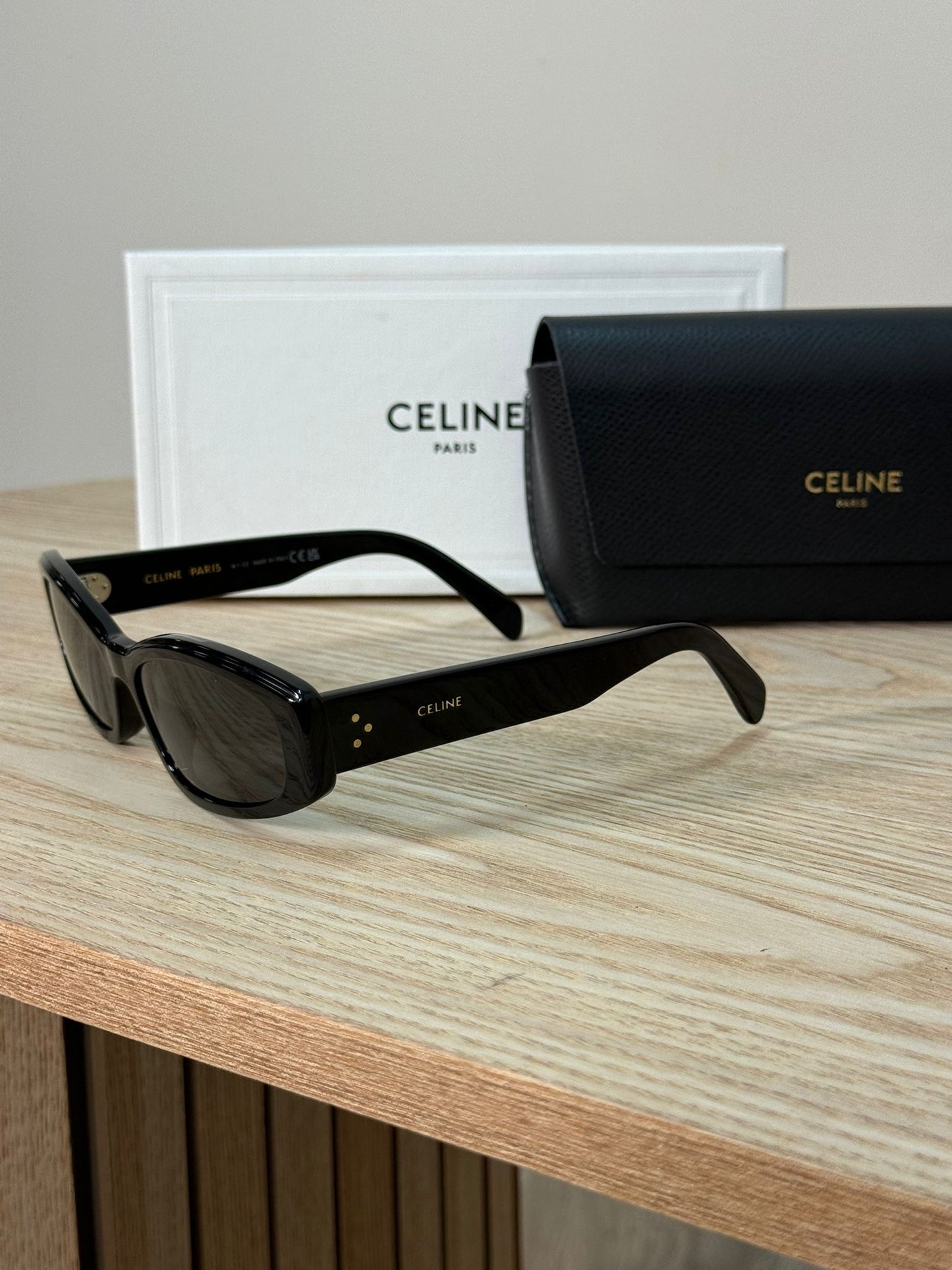 Celine Black Logo Rectangle Curved Thick Sunglasses - One Size