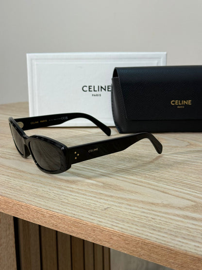 Celine Black Logo Rectangle Curved Thick Sunglasses - One Size