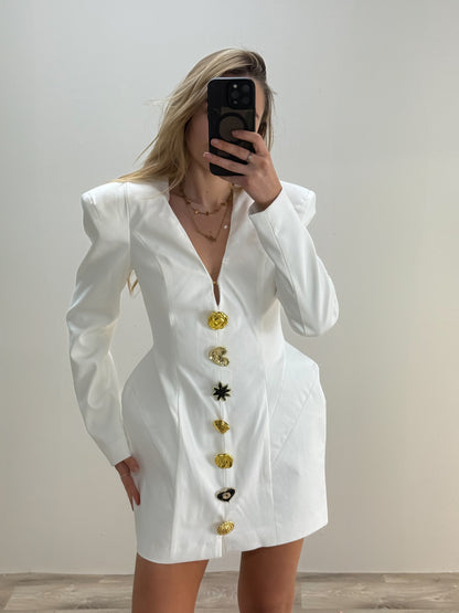Atoir White Multi Button Structured Florance Dress- UK 6