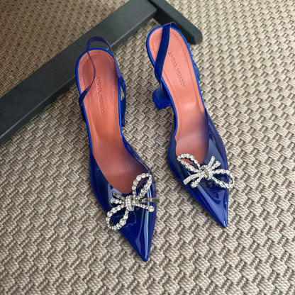 Amina Muaddi Blue PVC Crystal Bow Slingback Heels – EU 36 / UK 3