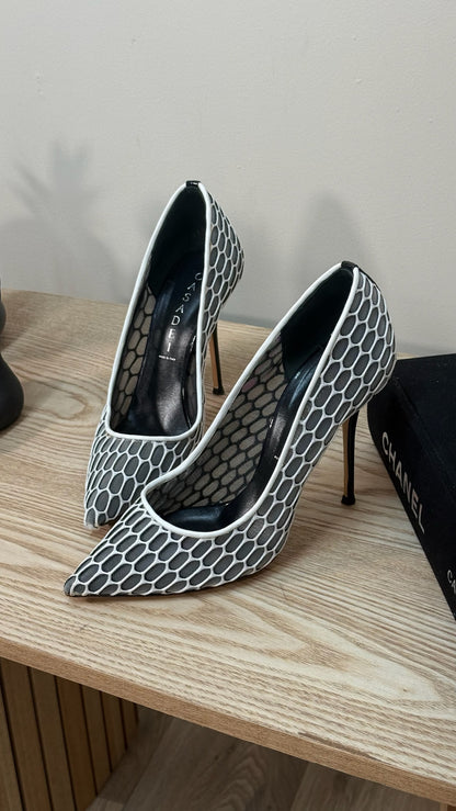 Casadei White And Grey Net Heels - UK 4