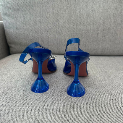Amina Muaddi Blue PVC Crystal Bow Slingback Heels – EU 36 / UK 3