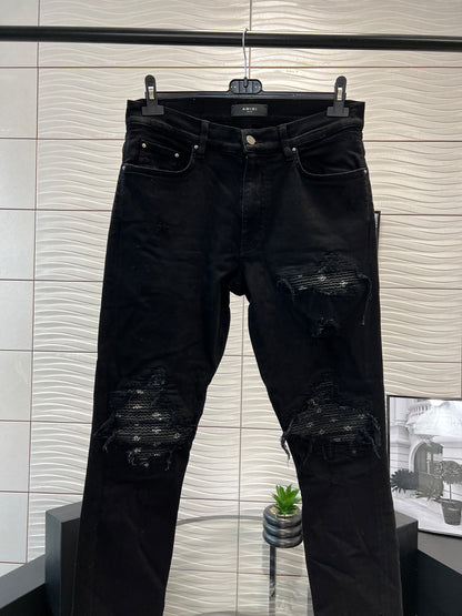 Amiri Black Bandana Distressed Jeans - 33