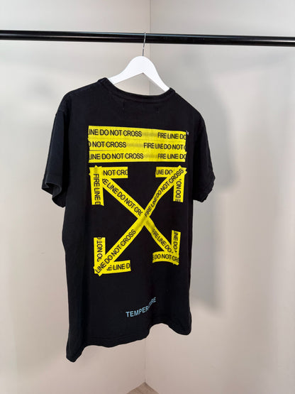 Off-White Black Yellow Tape Cross T-Shirt - Small oversize