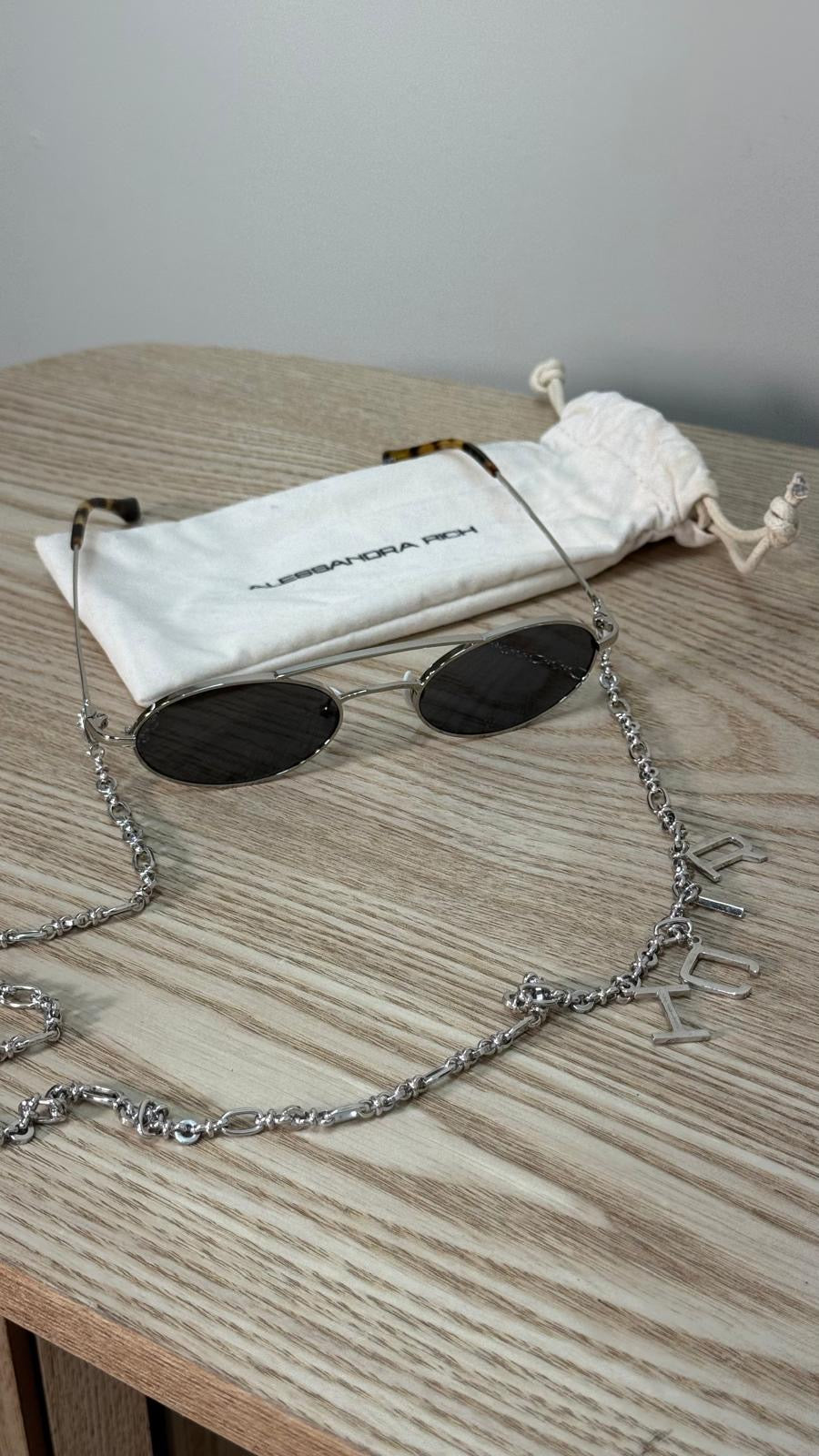 Alessandra Rich Silver Oval On-chain Sunglasses - One Size
