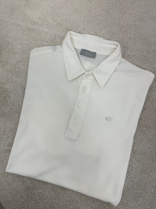 Dior White CD Silver Logo Polo Top -Medium