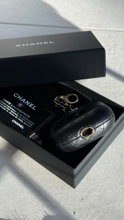 Chanel Black CC Apple Airpods Case On Chain Quilted Caviar Leather - One Size