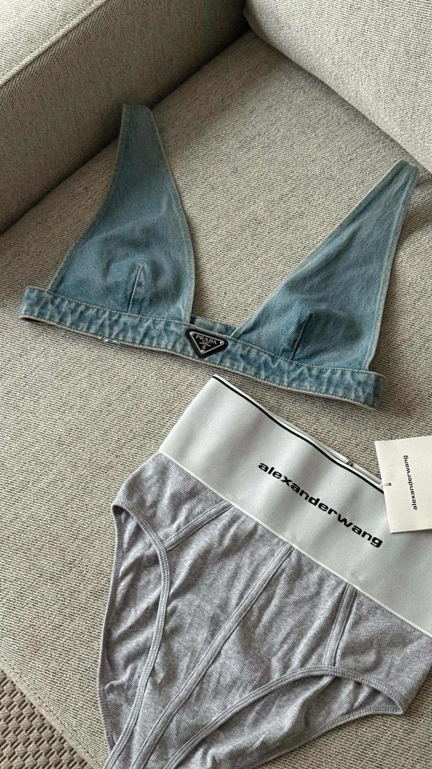 Prada Denim Plaque Logo Bralette Crop - EU 44