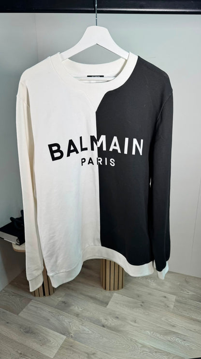 Balmain Black White 1/2 Logo Sweatshirt – Large