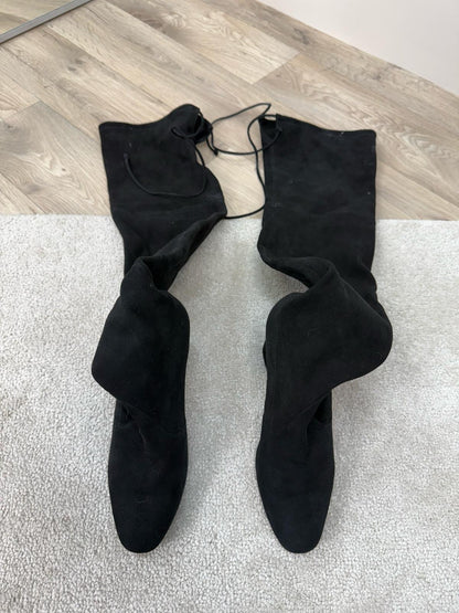 Stuart Weitzman Black Suede Stretch Over The Knee Boots -UK 3.5