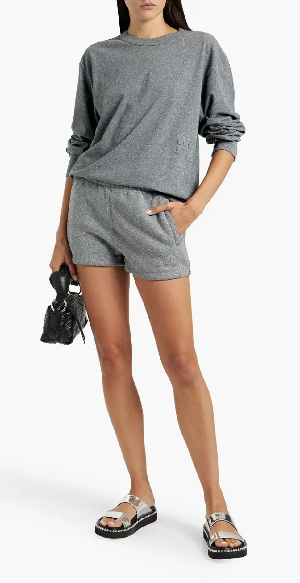 Alexander Wang Glittered Cotton-Blend Fleece Shorts - Small