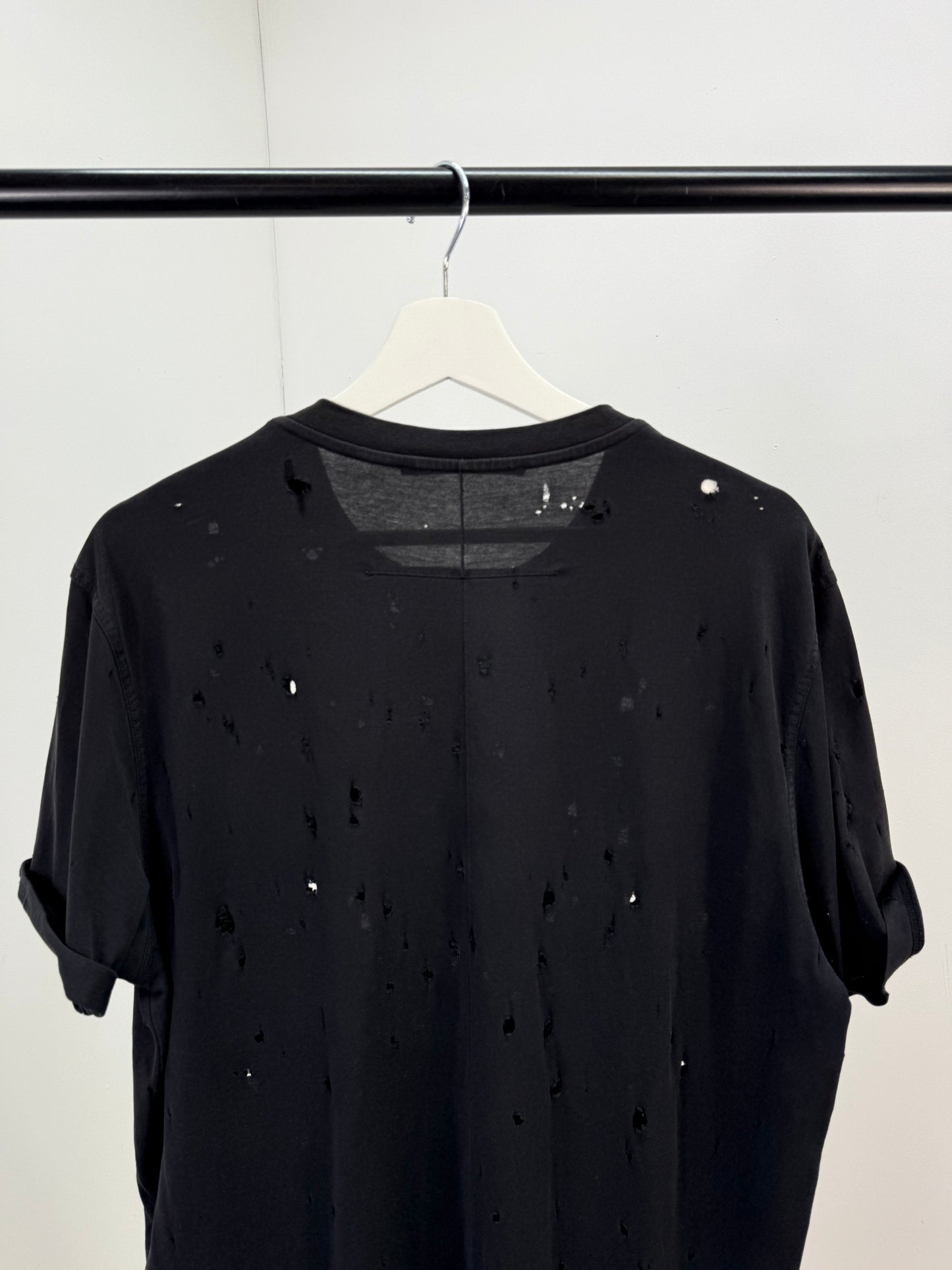 Givenchy Black Distressed T-Shirt with Rolled Sleeves - Small