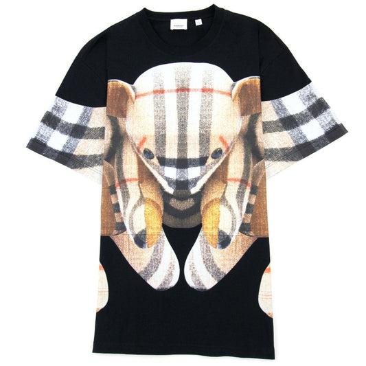 Burberry Mens Black Check Thomas Bear Oversize T-Shirt - Large