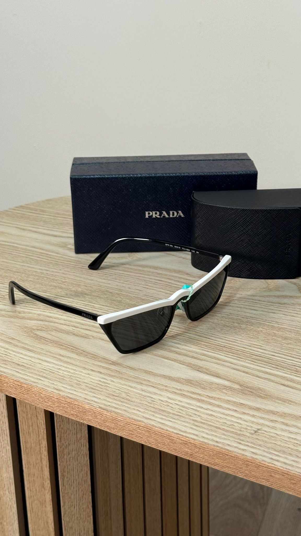 Prada Black Skinny White Band Sunglasses - Brand New In Box