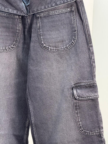 Courrégès Black Combat Denim Wide Leg Jeans - 36