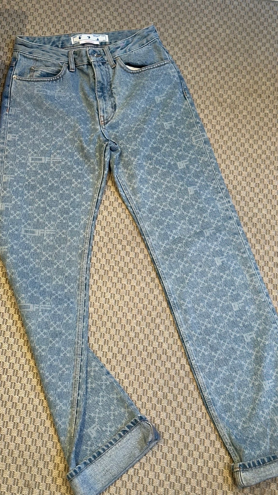 Off-White Denim Monogram Straight Jeans — W27