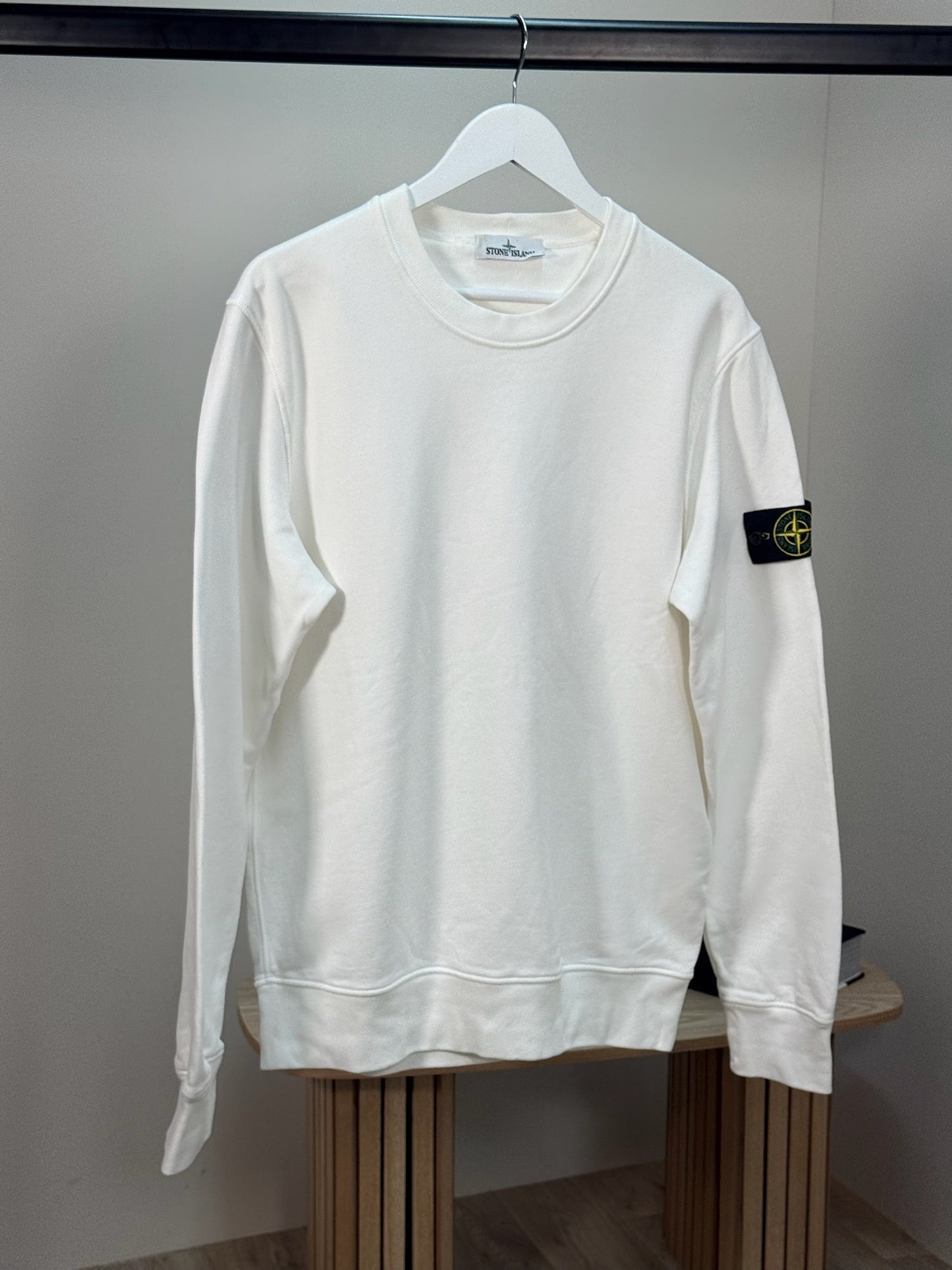 Stone Island White Compass-Patch Logo Jumper-Large