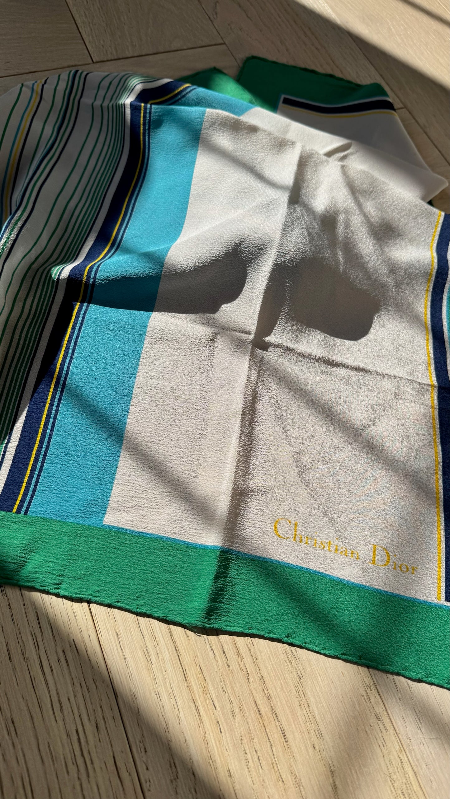 Christian Dior Cream Green Border Silk Scarf – 90 x 90 cm