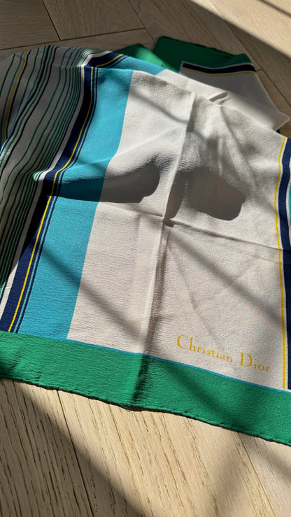 Christian Dior Cream Green Border Silk Scarf – 90 x 90 cm