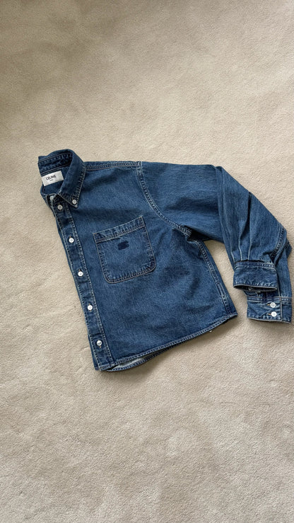 Celine Denim Cropped C Celine Triomphe Embroidery Shirt-New In Tags Large Fit 8/10