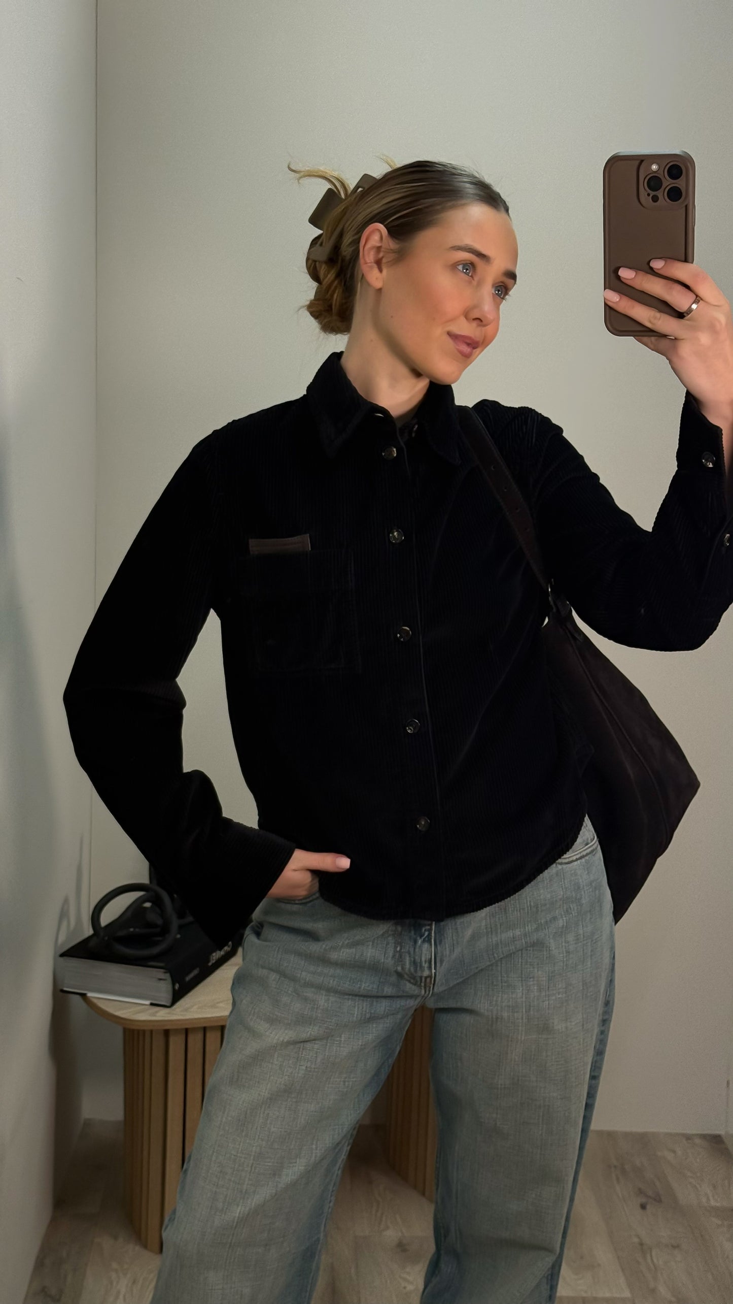 Bottega Veneta Black Ribbed Leather Trimmed Cotton Corduroy Overshirt Jacket - 40/M