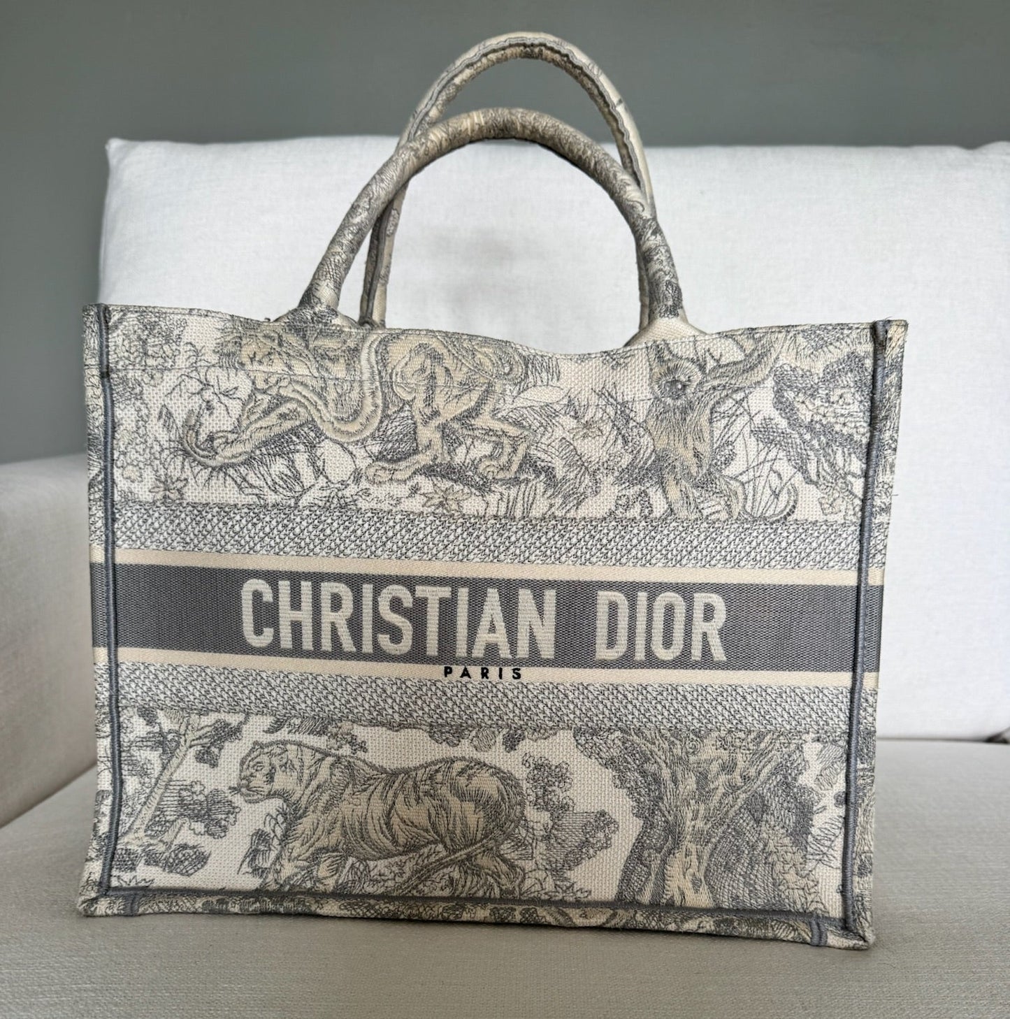 Christian Dior Medium Dior Book Tote - Gray Dior Oblique Embroidery and Calfskin