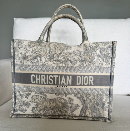 Christian Dior Medium Dior Book Tote - Gray Dior Oblique Embroidery and Calfskin