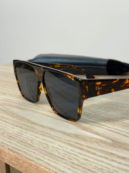 Dior Brown Tortoise Flat Top Aviator Blue Lens Sunglasses - One Size
