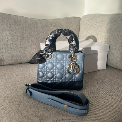 Christian Dior Small Dior My ABC Lady Dior Ombré Blu - In Box Inc Silk Twill And Long Strap