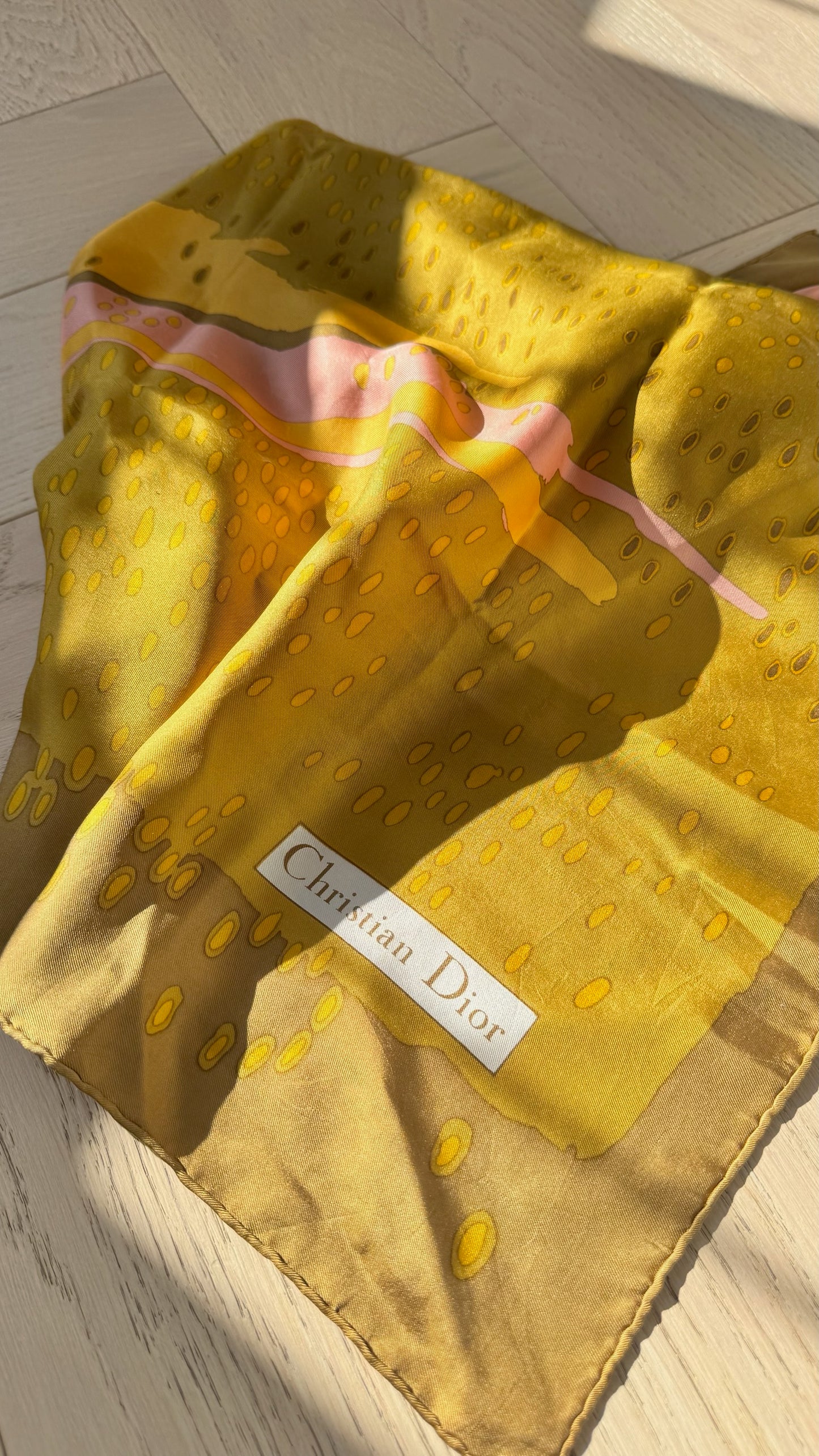 Christian Dior Yellow Brown Abstract Silk Scarf