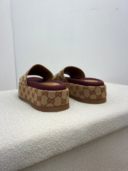 Gucci Platform camel and ebony maxi GG canvas Slide Sandal (Eu 35.5/ UK 2.5) Fits 3