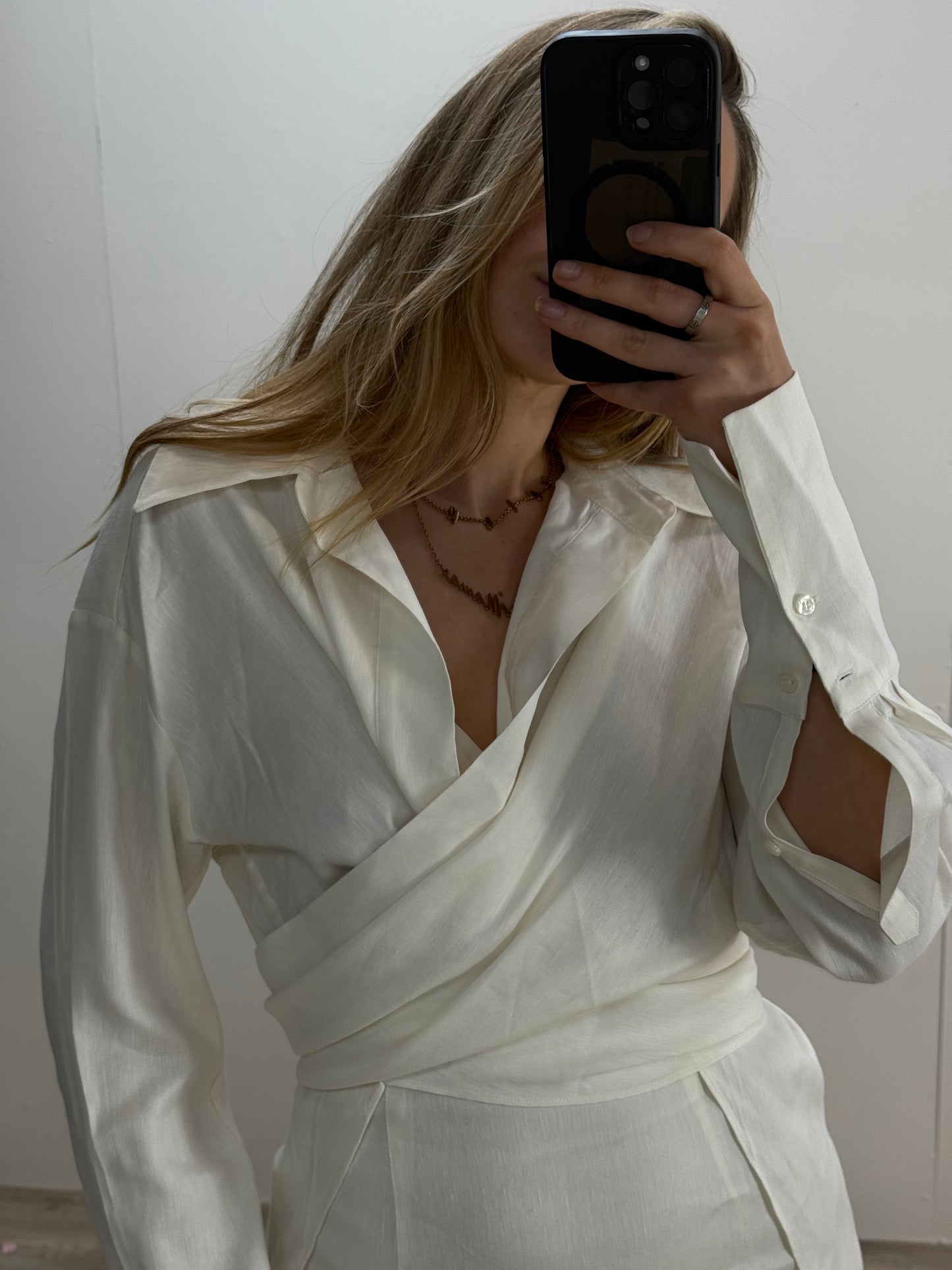 Gauge81 Egg Shell Linen Tie Shirt And Skirt Set - XS/S
