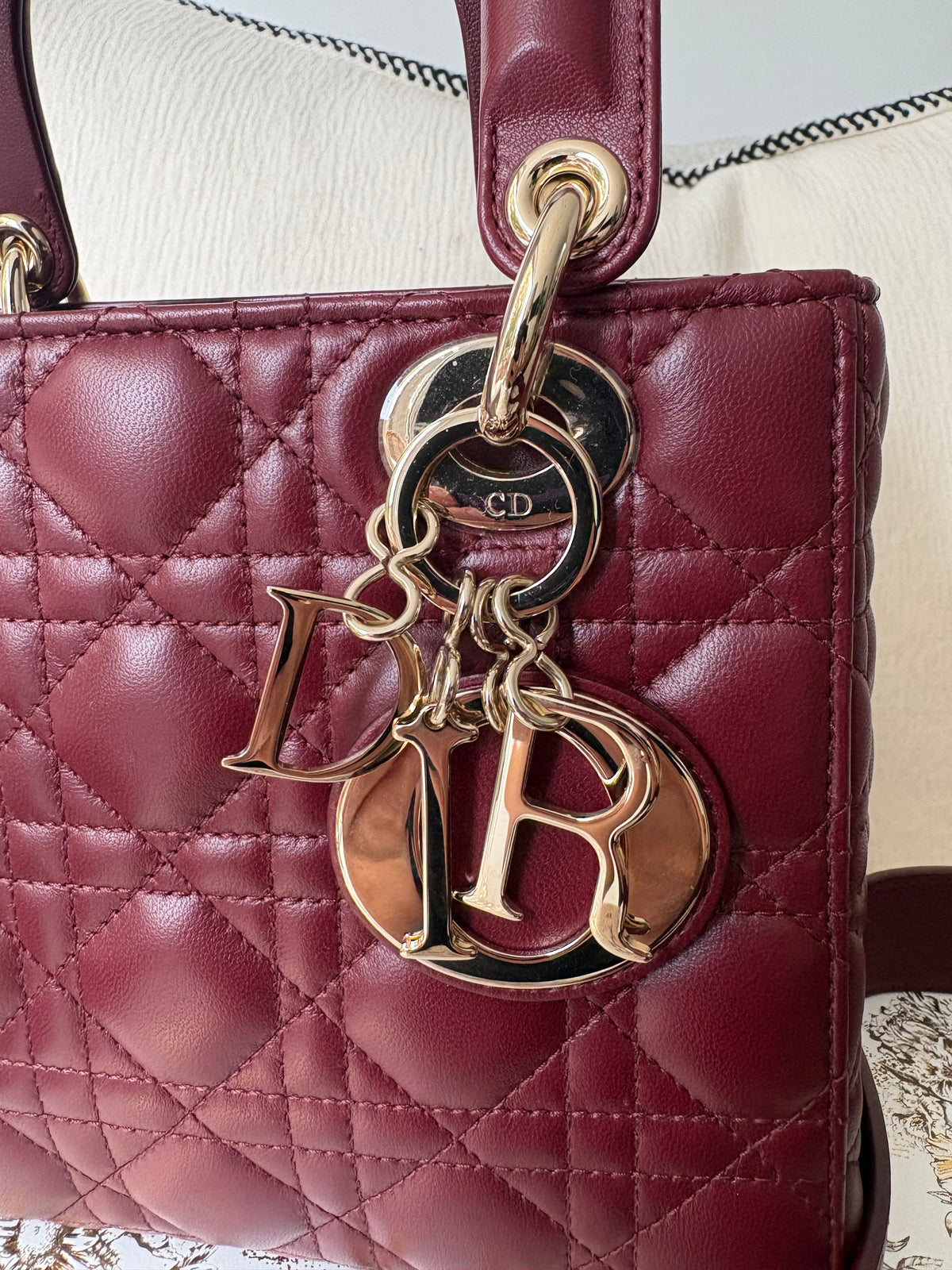 Dior Small Lady Dior burgundy cannage lambskin bag